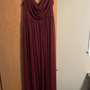 David's Bridal Burgundy Cowl Back Bridesmaid Gown